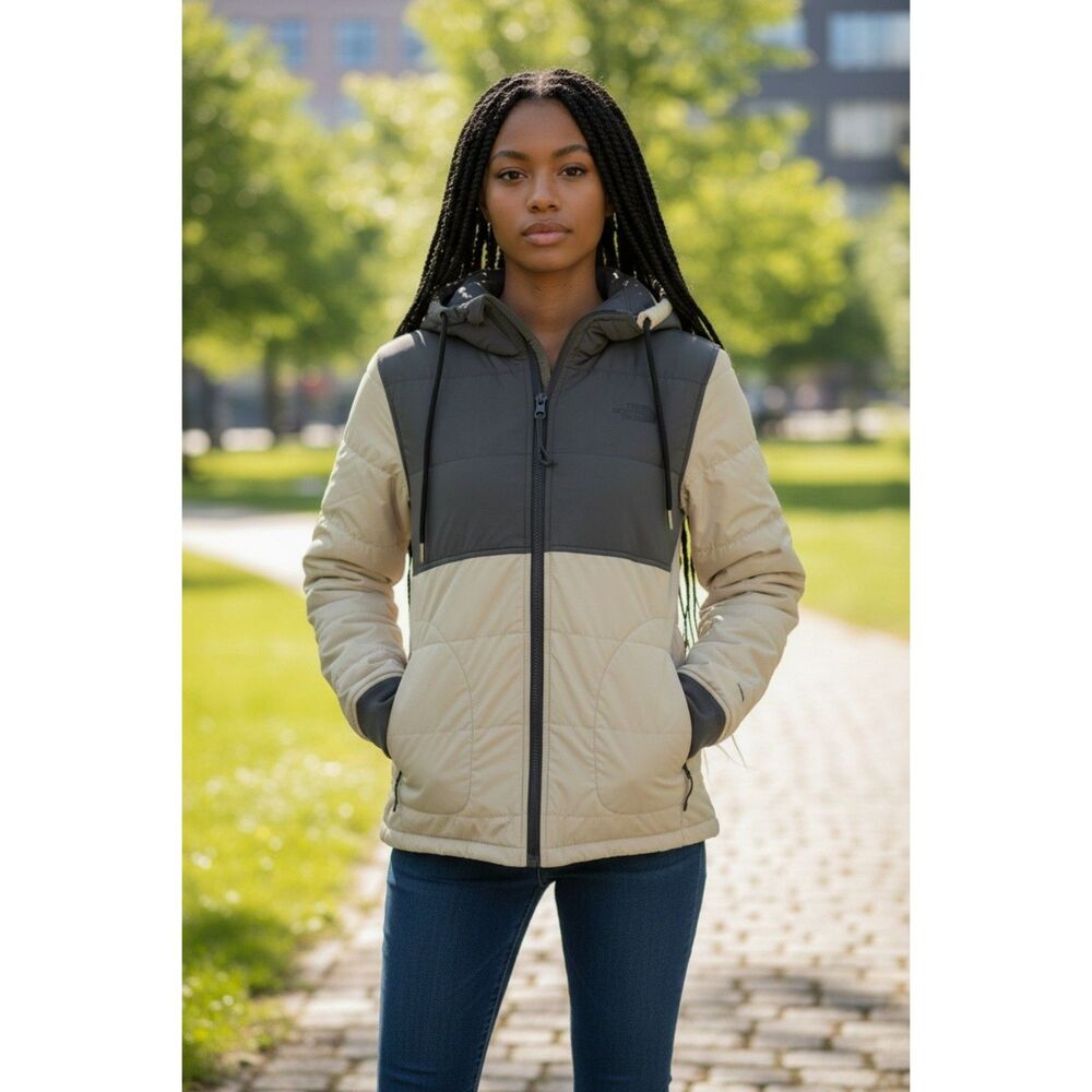 North Face Peyote Beige & Graphite Grey Full ZipMountain Sweatshirt Size Medium